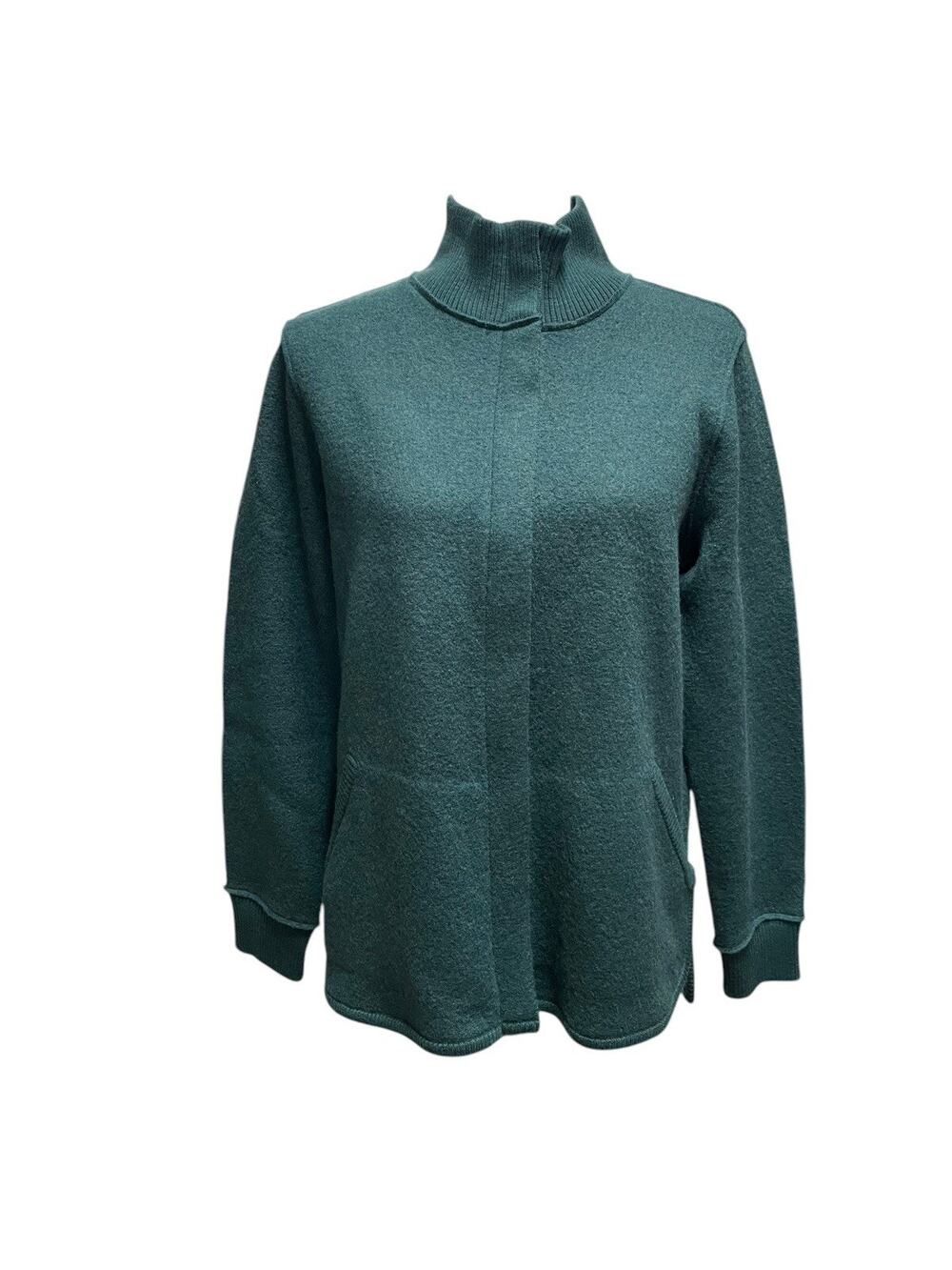 Eileen Fisher Green 100% Wool Jacket Turtle Neck Zip Up Oversized XS